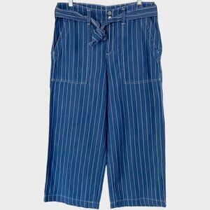 SEVEN 7 Belted Wide-Leg Cropped Pants Women's Size 8 Blue Striped Loose-Fit New